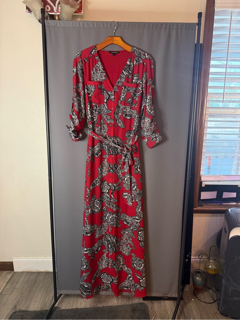 Express Red Floral Wrap Maxi Dress